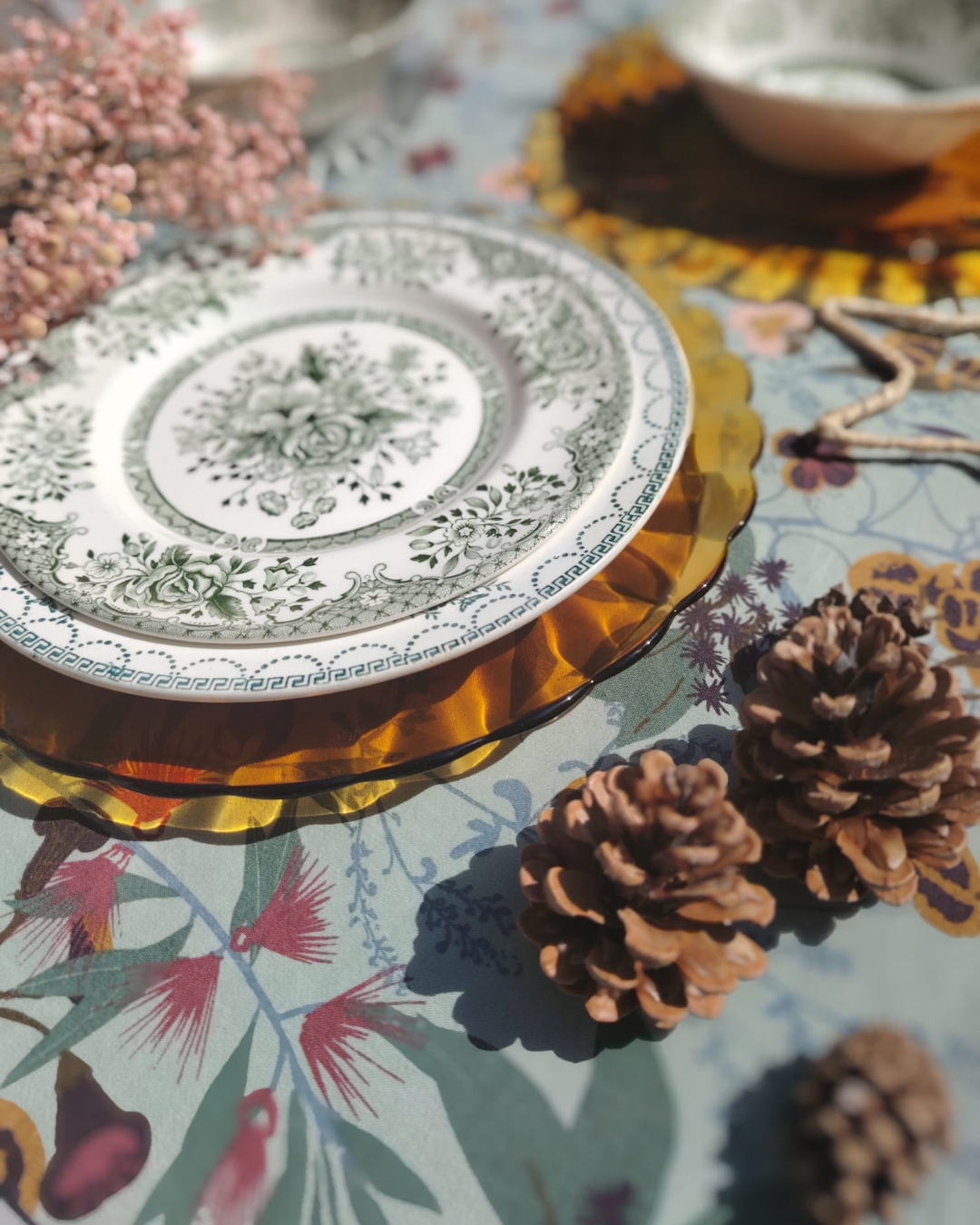 Assiettes et pommes de pins